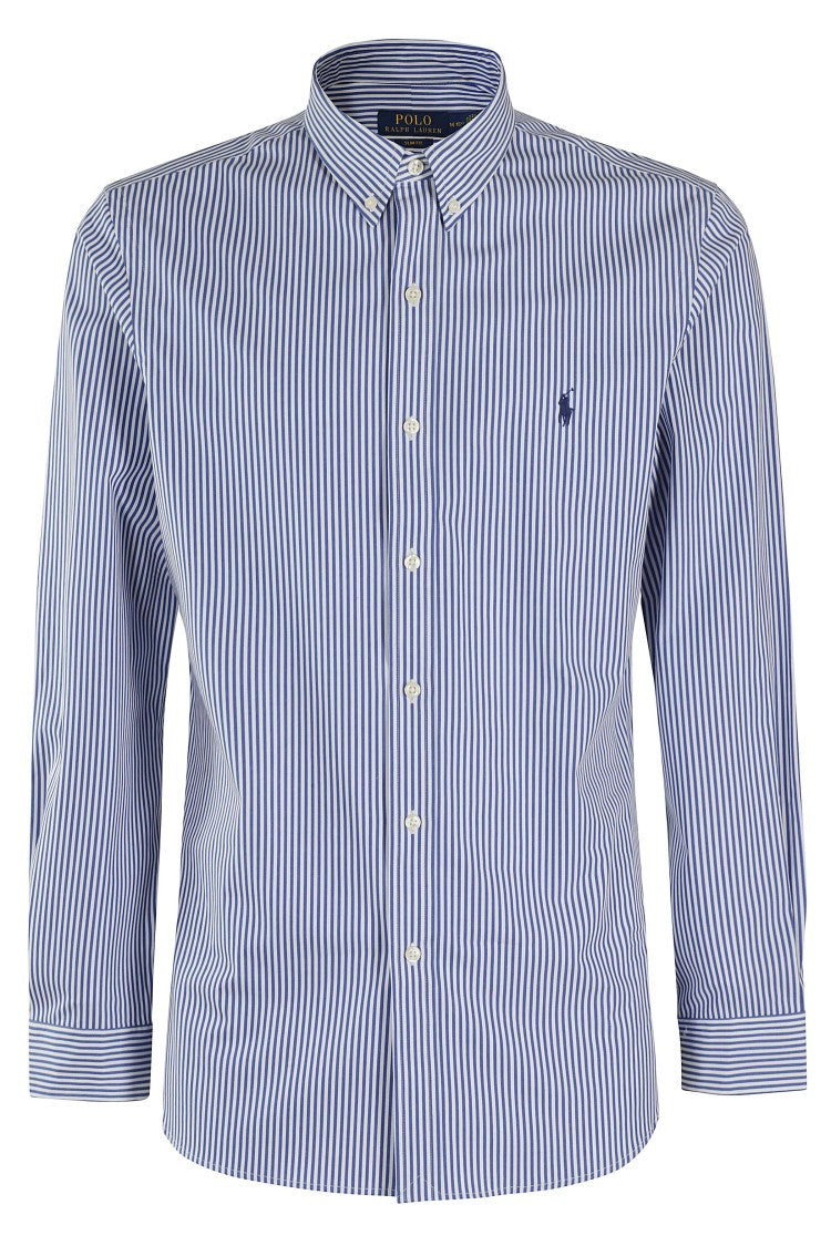 Polo Ralph Lauren White Blue Striped Button-Down Cotton Slim Shirt