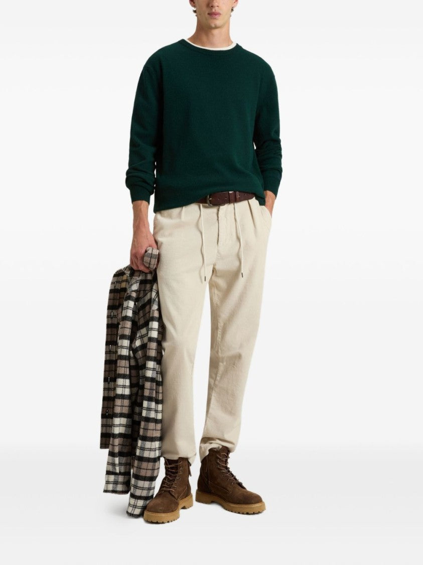 Woolrich Classic Crew Neck Wool Sweater In Deep Green