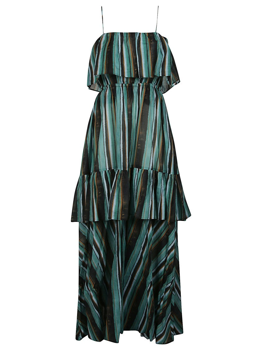 Pinko Arluno Tiered Striped Cotton Maxi Dress