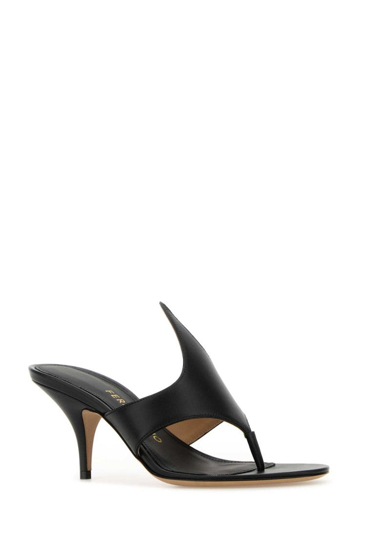 Salvatore Ferragamo Black Leather Lyrai Thong Mules