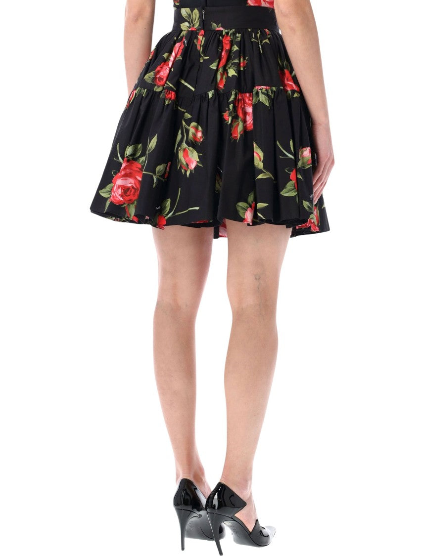 Dolce & Gabbana Structured Rose Bouquet Print Mini Skirt