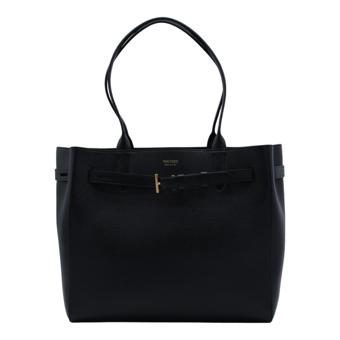 Tom Ford Structured Black Tote Bag With Gold-Tone Buckle Detail