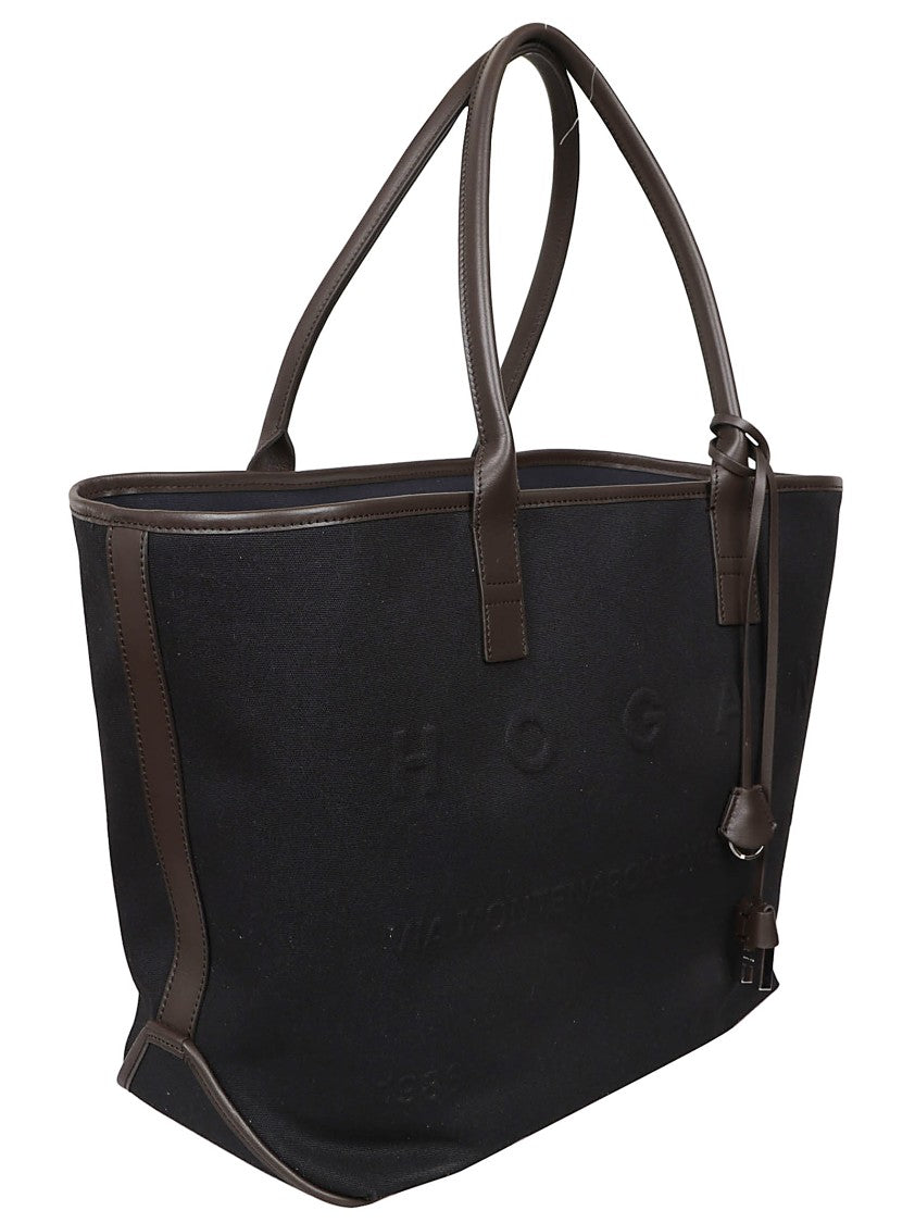 Hogan Spacious Black Fabric Tote Bag