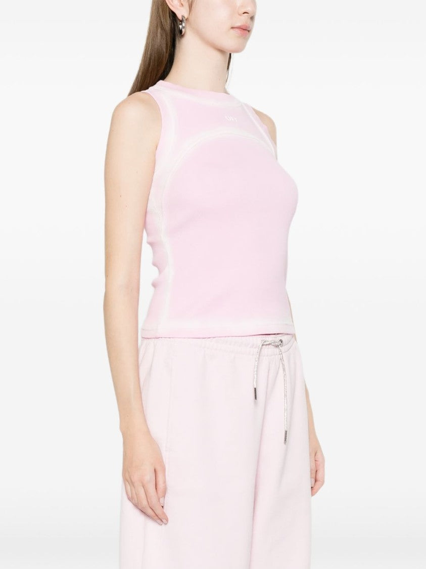 Off-White Ribbed Knit Sleeveless Top With Piping Detail