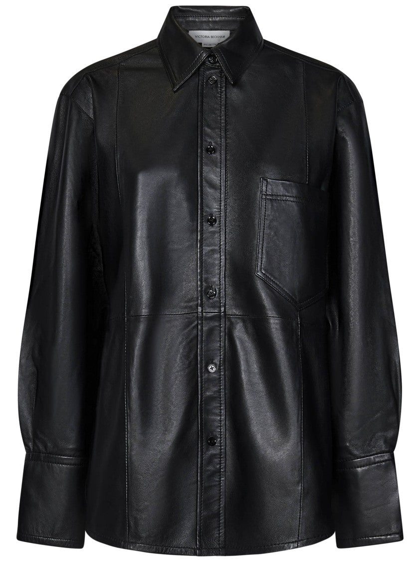Victoria Beckham Oversized Black Nappa Leather Shirt With Silhouette