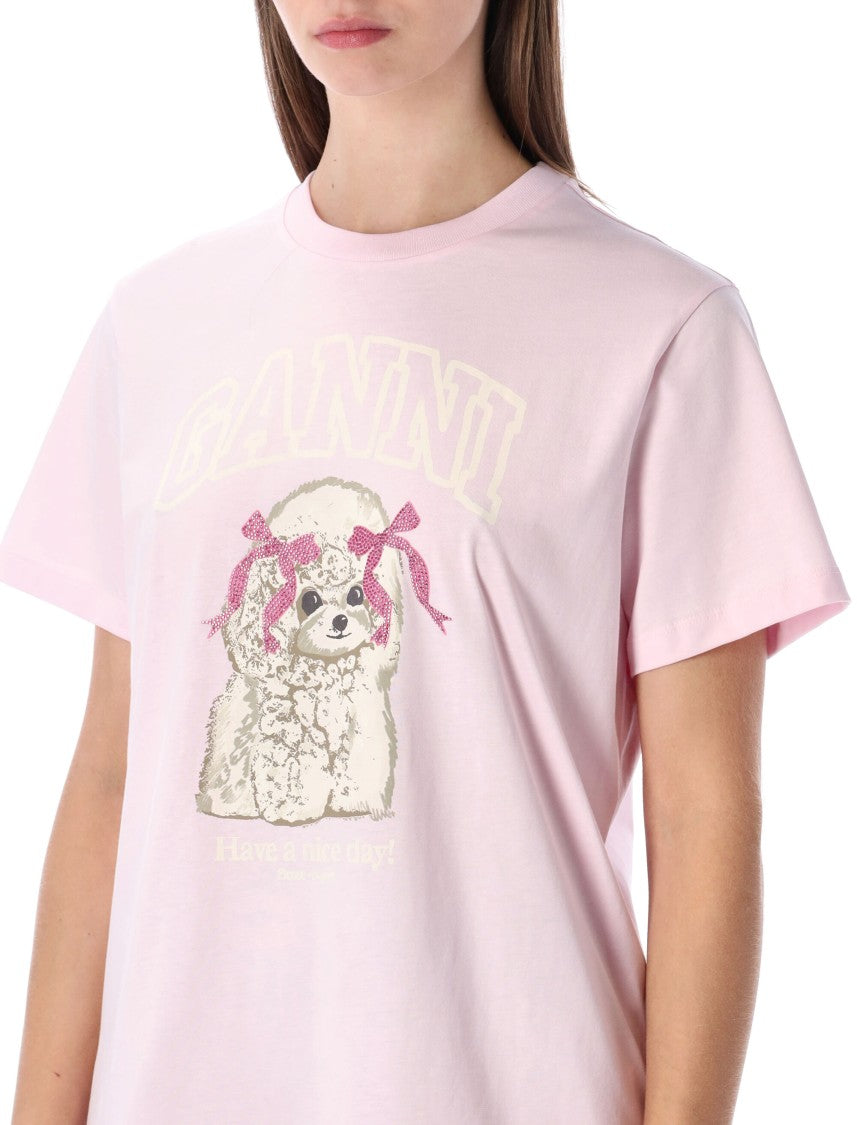 Ganni Pink Poodle Graphic T-Shirt