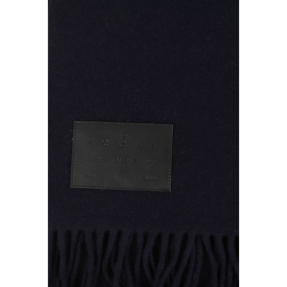 Hogan Fringed Denim Scarf With Subtle Rectangular Detail