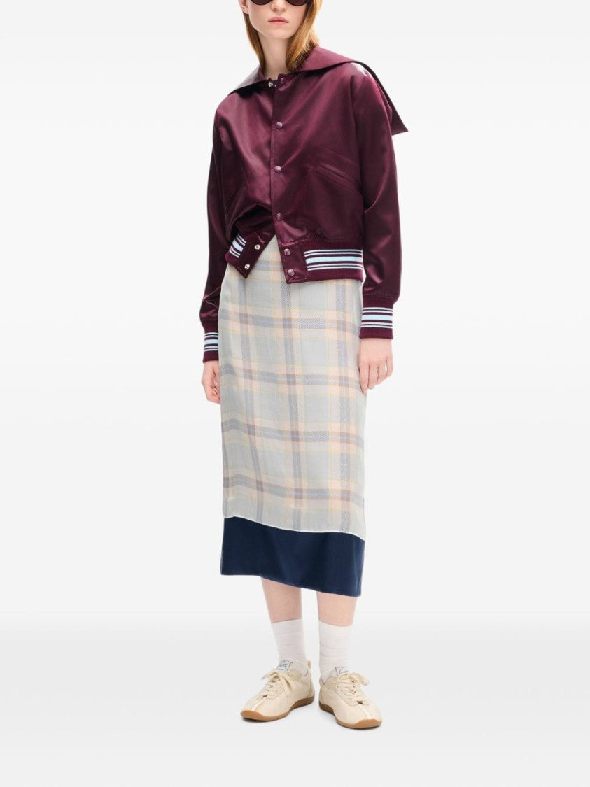 Kenzo Cropped Burgundy Satin Jacket With Sailor Collar And Embroidered Logo