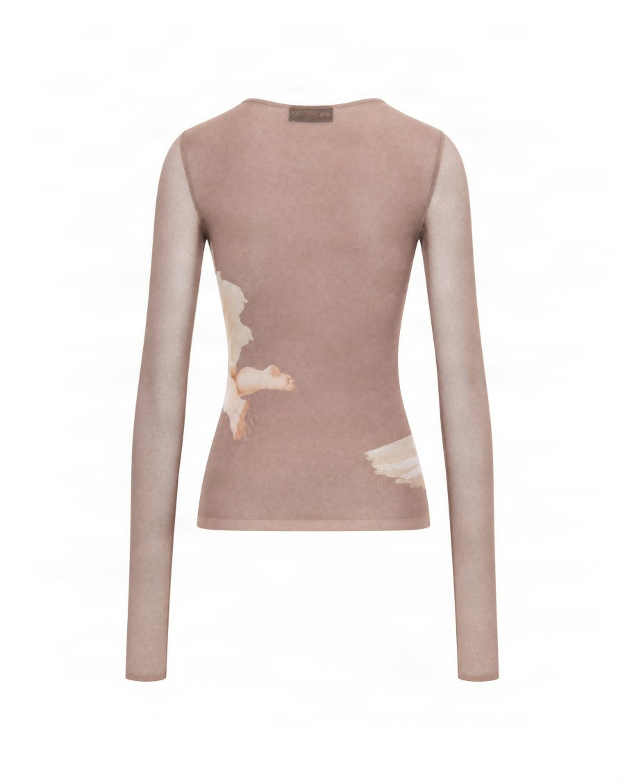 Fiorucci Sand Cherubic Print Fitted Top