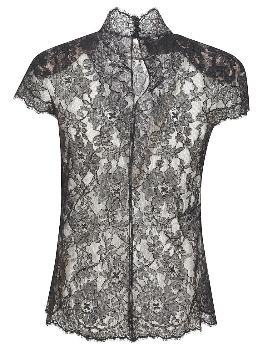 Valentino Garavani Intricately Patterned Sheer Lace Top With Scalloped Edges