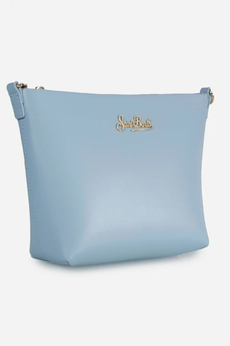 Mc2 Saint Barth Trapezoidal Light Blue Handbag With Gold-Tone Accents