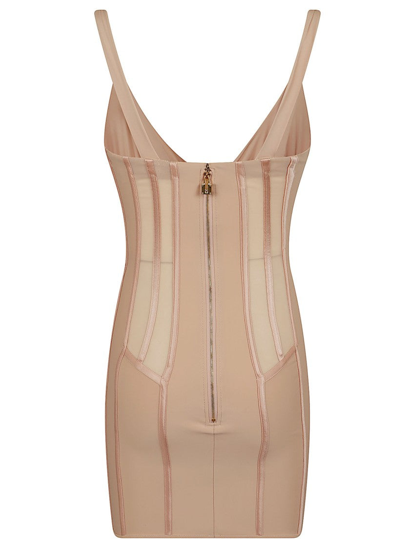 Elisabetta Franchi Sculpted Bustier Dress With Geometric Cuts And Gold Hardware