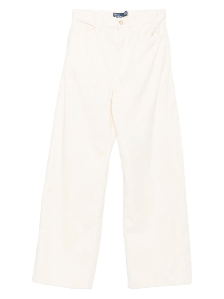 Polo Ralph Lauren Flowing White Wide-Leg Trousers With High Waist And Button Closure