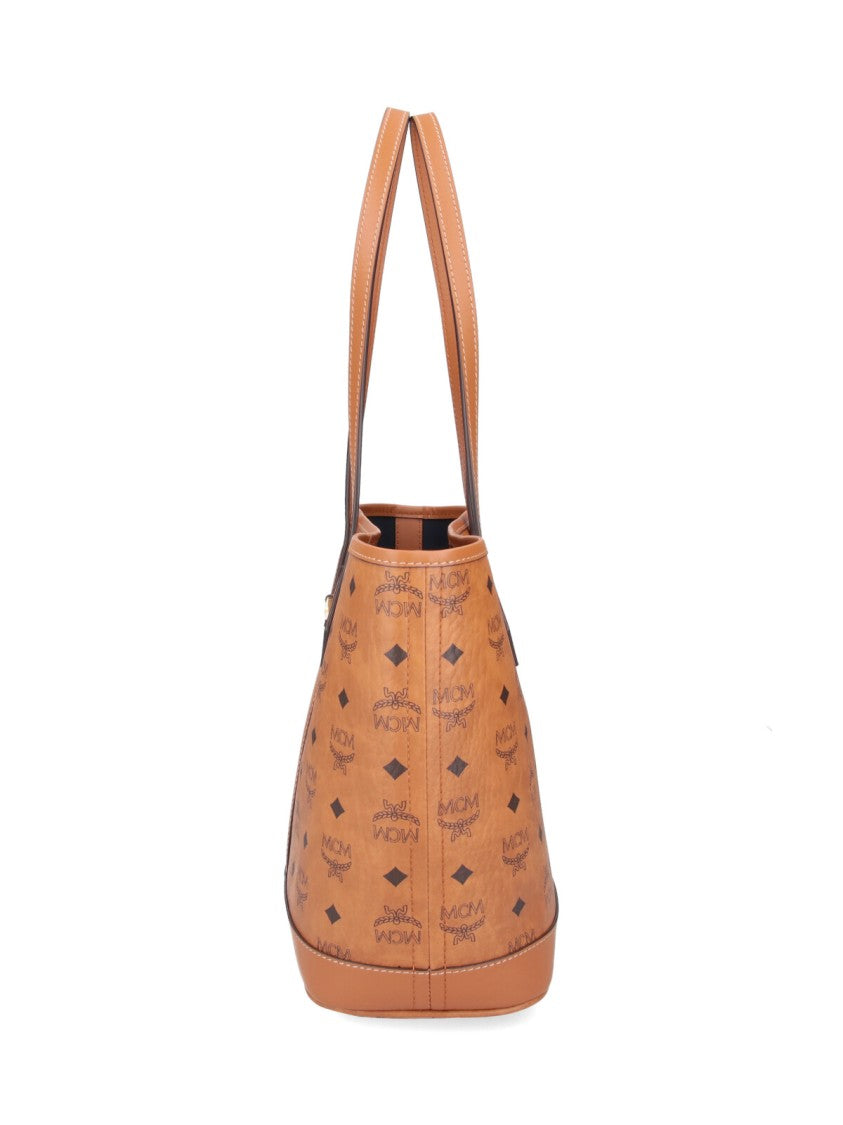 Mcm Brown Liz Visetos Fabric Tote Bag