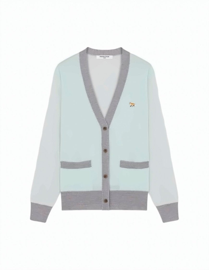 Maison Kitsuné Wool Cardigan With V-Neck And Embroidered Fox