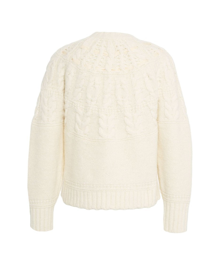 Loveshackfancy Cable Knit Sweater With Bow Detail