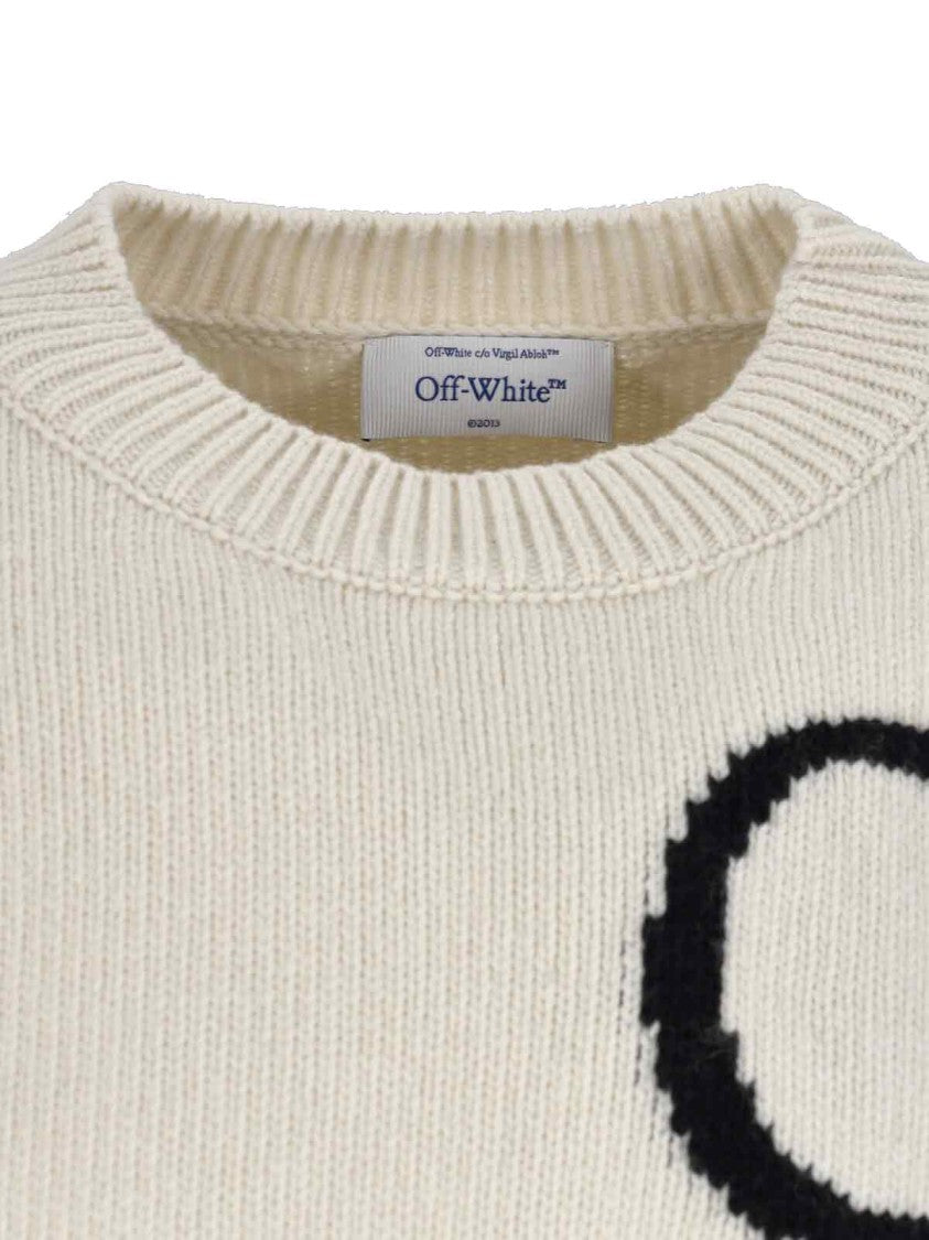Off-White Classic White Knit Sweater With Round Neckline