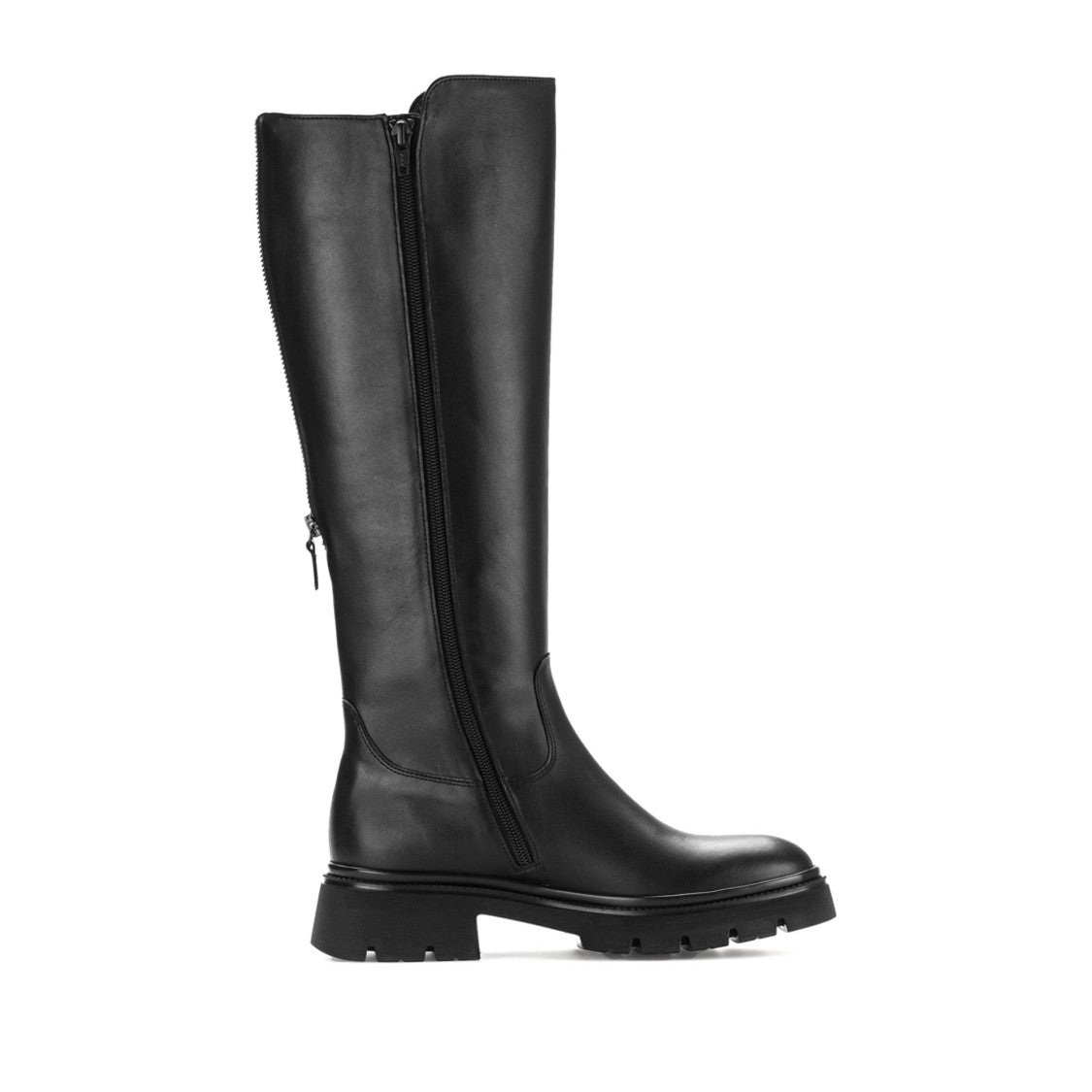 Gabor Black Chunky-Ridged Side Zipper Leather Boots