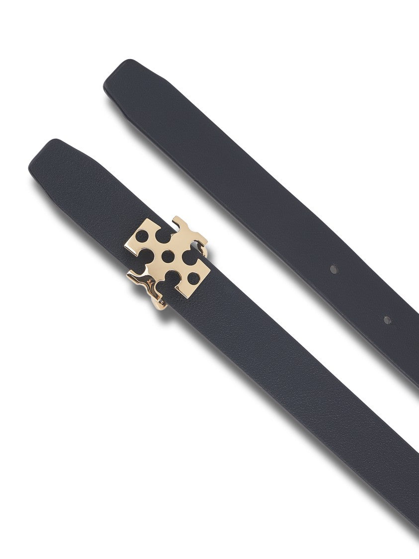 Tory Burch Refined Black Belt With Distinctive Logo Buckle