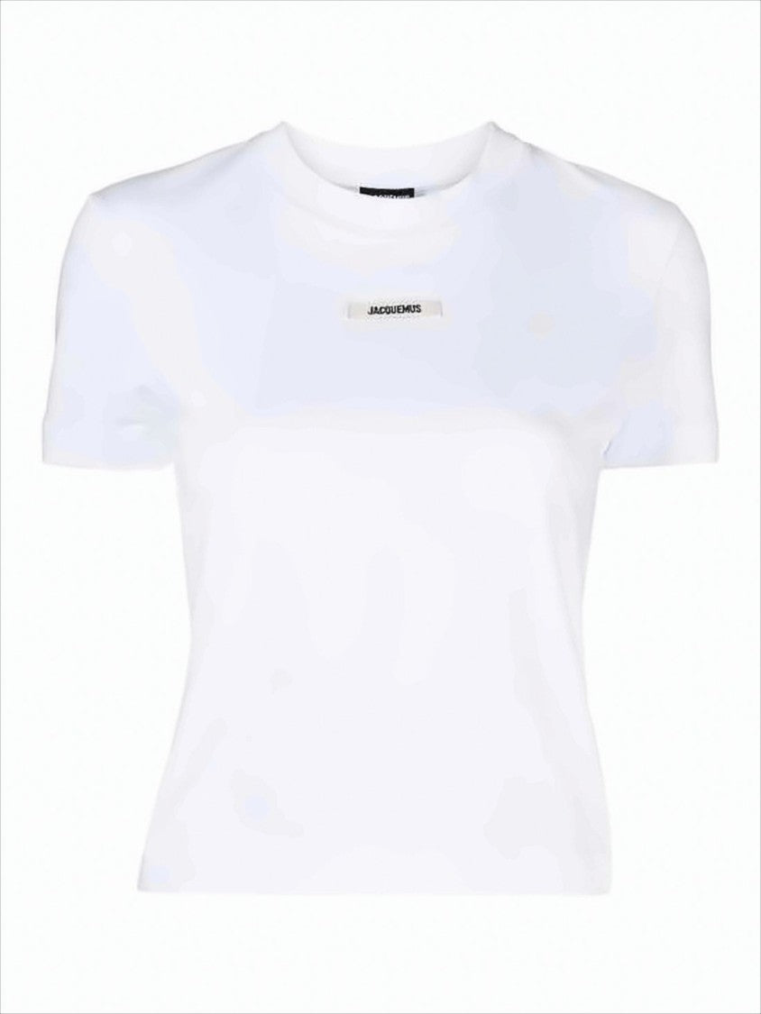 Jacquemus Cropped White T-Shirt With Centered Patch
