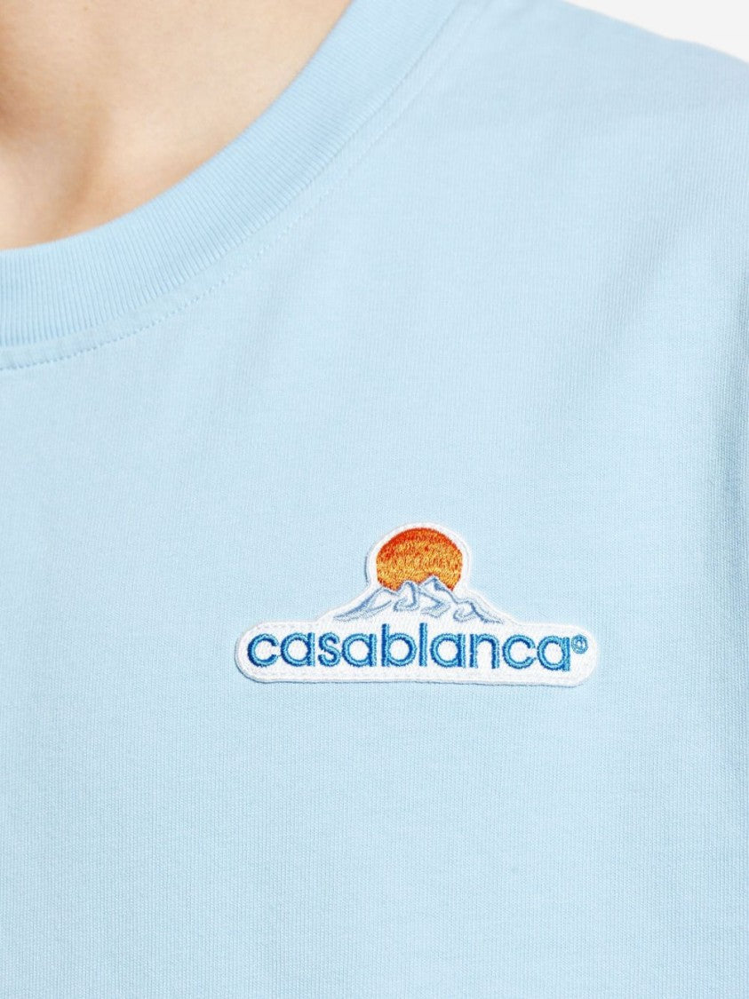 Casablanca Light Blue Logo Embroidered Cotton T-Shirt