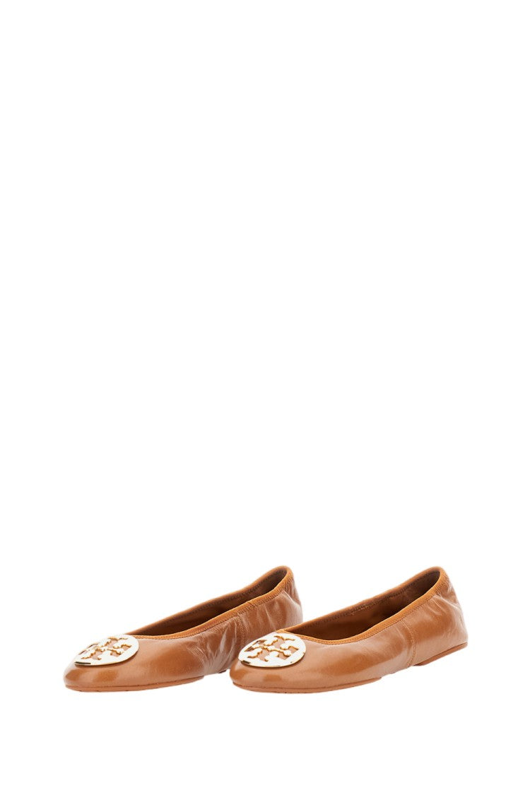 Tory Burch Nappa Leather Ballet Flats With Elasticated Edges And Metal Logo Coin
