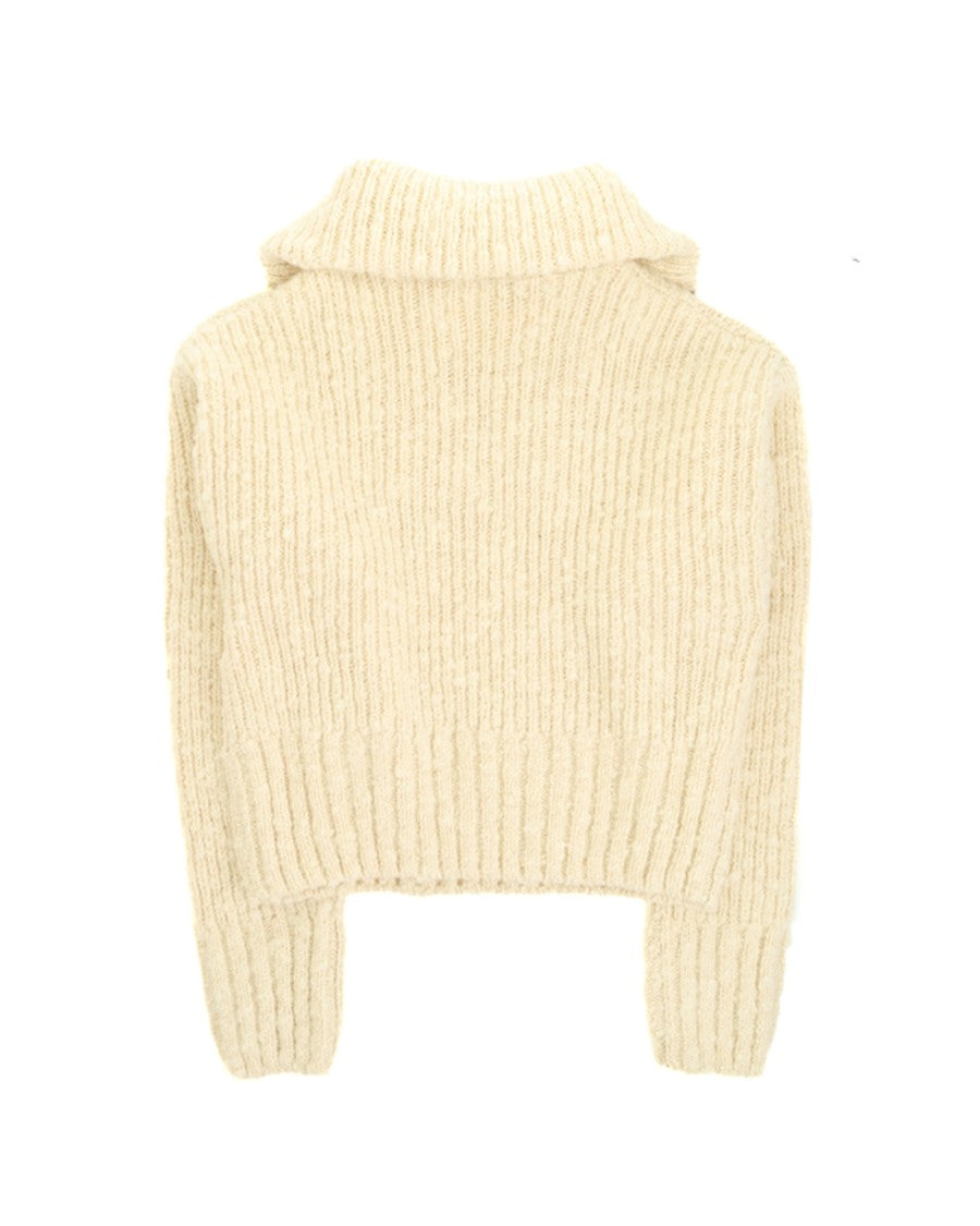 Ami Ribbed Knit Sweater With Stand Collar
