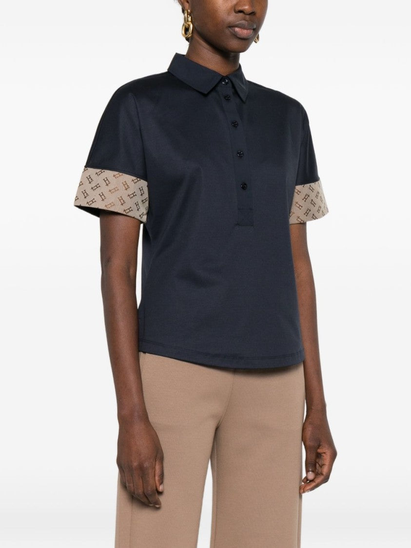 Herno Blue Printed Cuff Polo Shirt