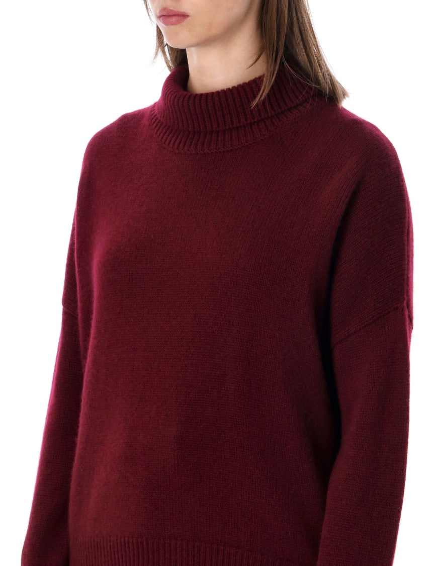 Lisa Yang Burgundy Heidi High-Neck Ribbed Sweater
