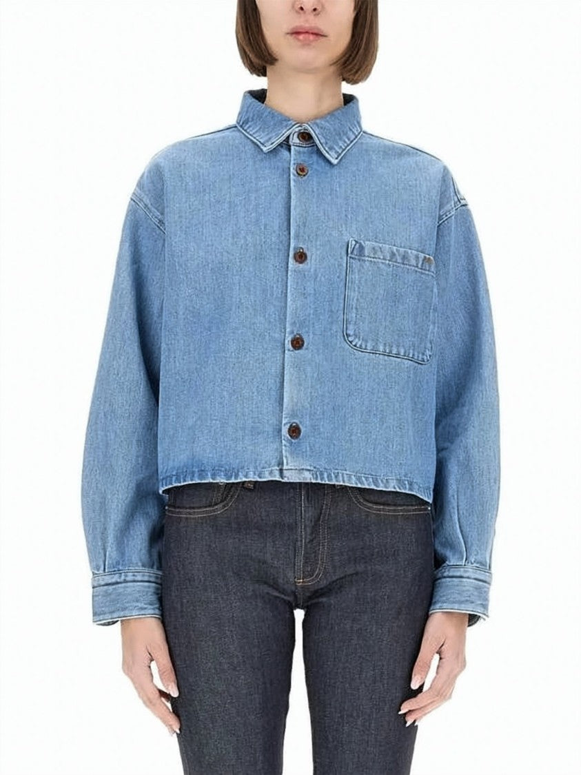 A.P.C. Cropped Denim Shirt With Classic Collar