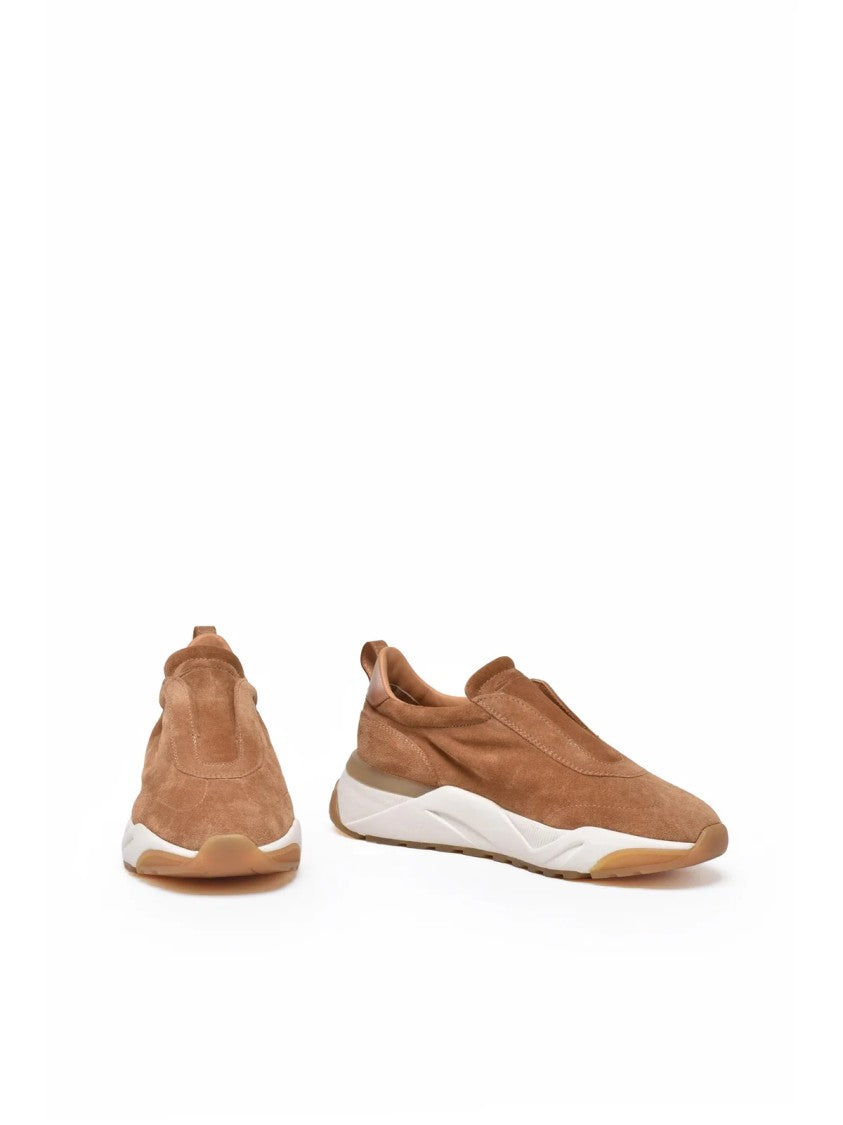 Santoni Beige Suede Slip-On Sneakers