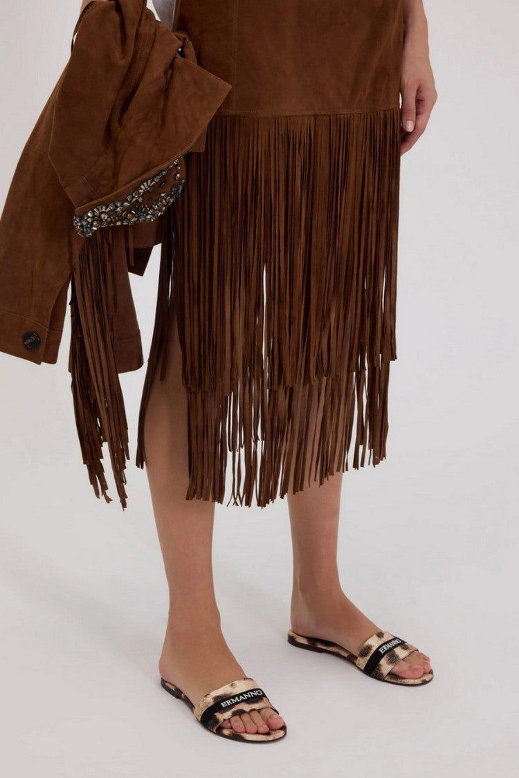 Ermanno Brown Crepe Midi Skirt