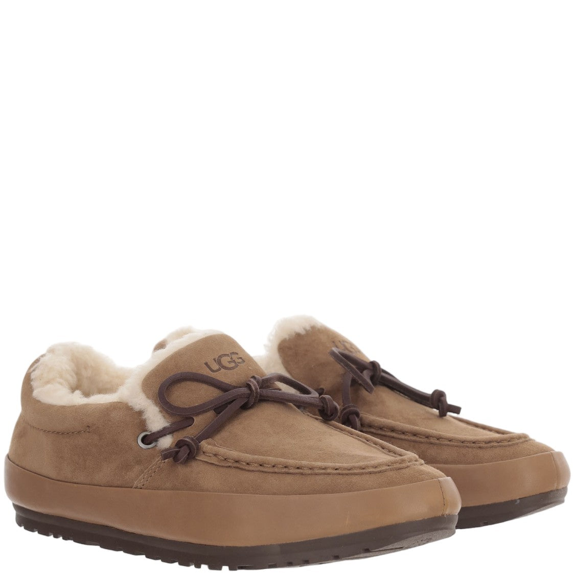 Ugg Beige Quill Bow Plush Lined Suede Loafers