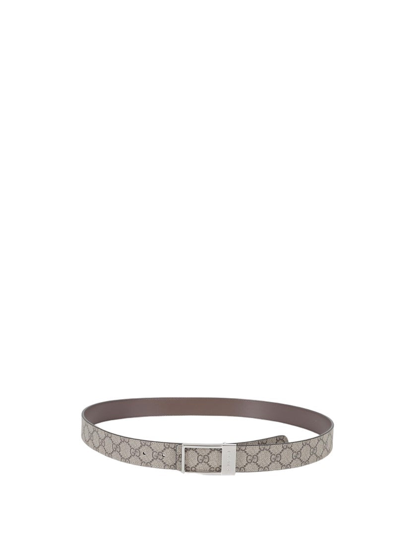 Gucci Monogram Patterned Mbelt With Rectangular Silver Buckle
