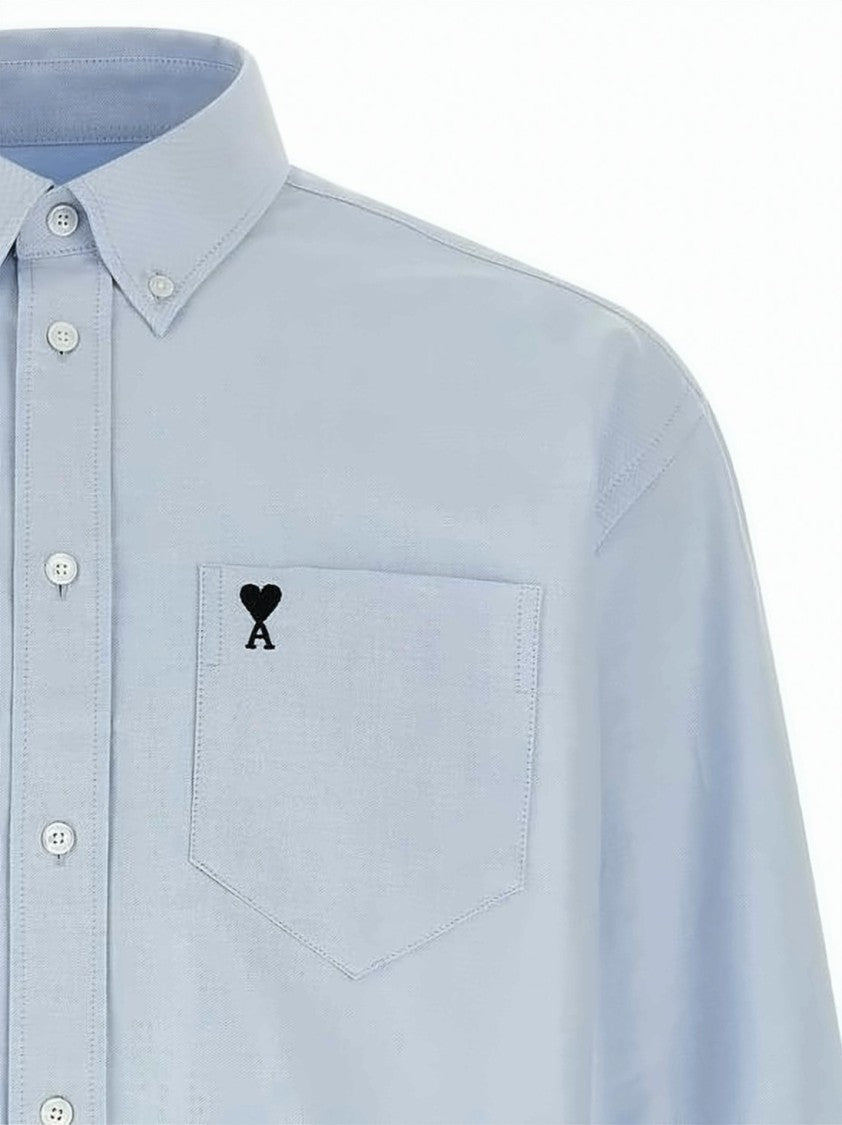 Ami Paris Boxy-Fit Cotton Shirt With Embroidered Heart Logo