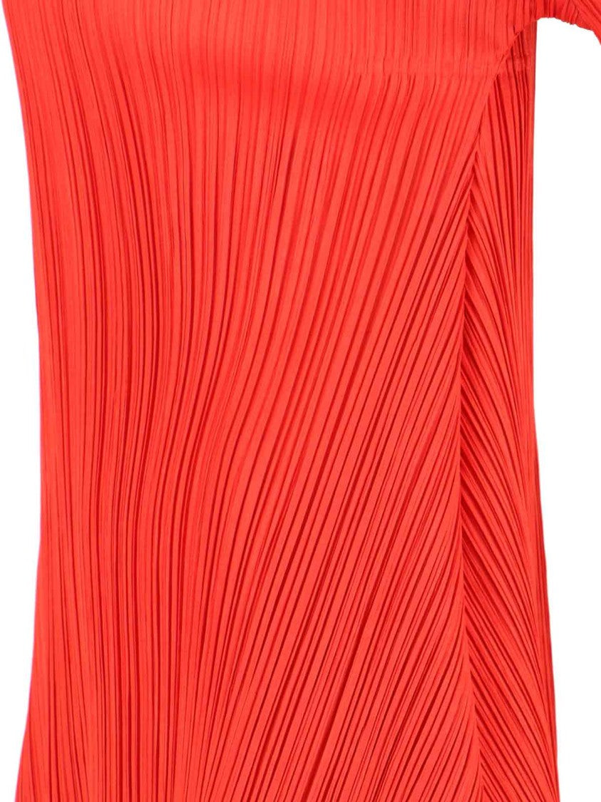 Pleats Please Flowing Red Dress With Vertical Pleats