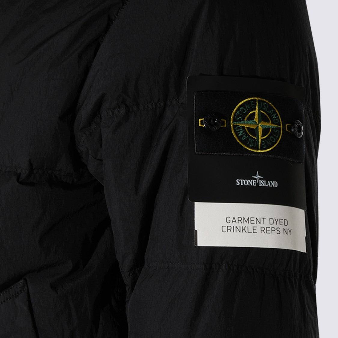 Stone Island Quilted Black Padded Coat With High Collar
