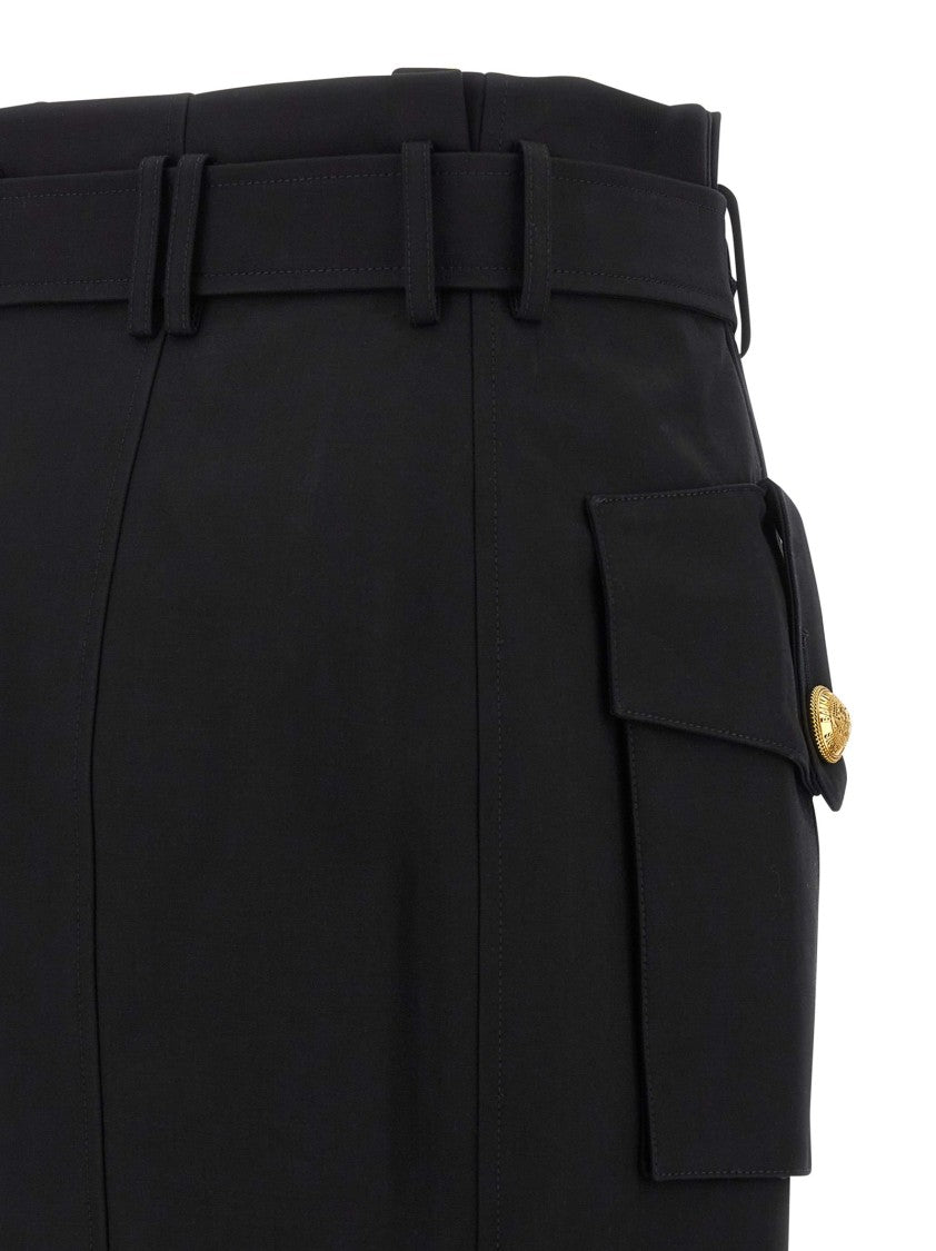 Balmain Structured Midi Wrap Skirt With Cargo Pockets And Removable Belt