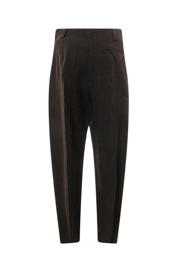 Bottega Veneta Brown Windowpane Check Pleated Viscose-Silk Formal Pants