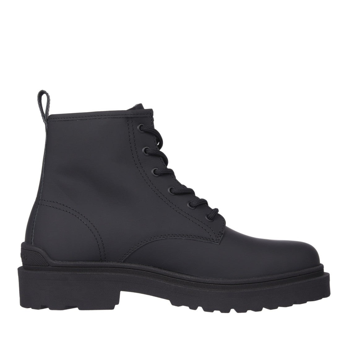 Tommy Jeans Black Sleek Matte Lace-Up Leather Boots