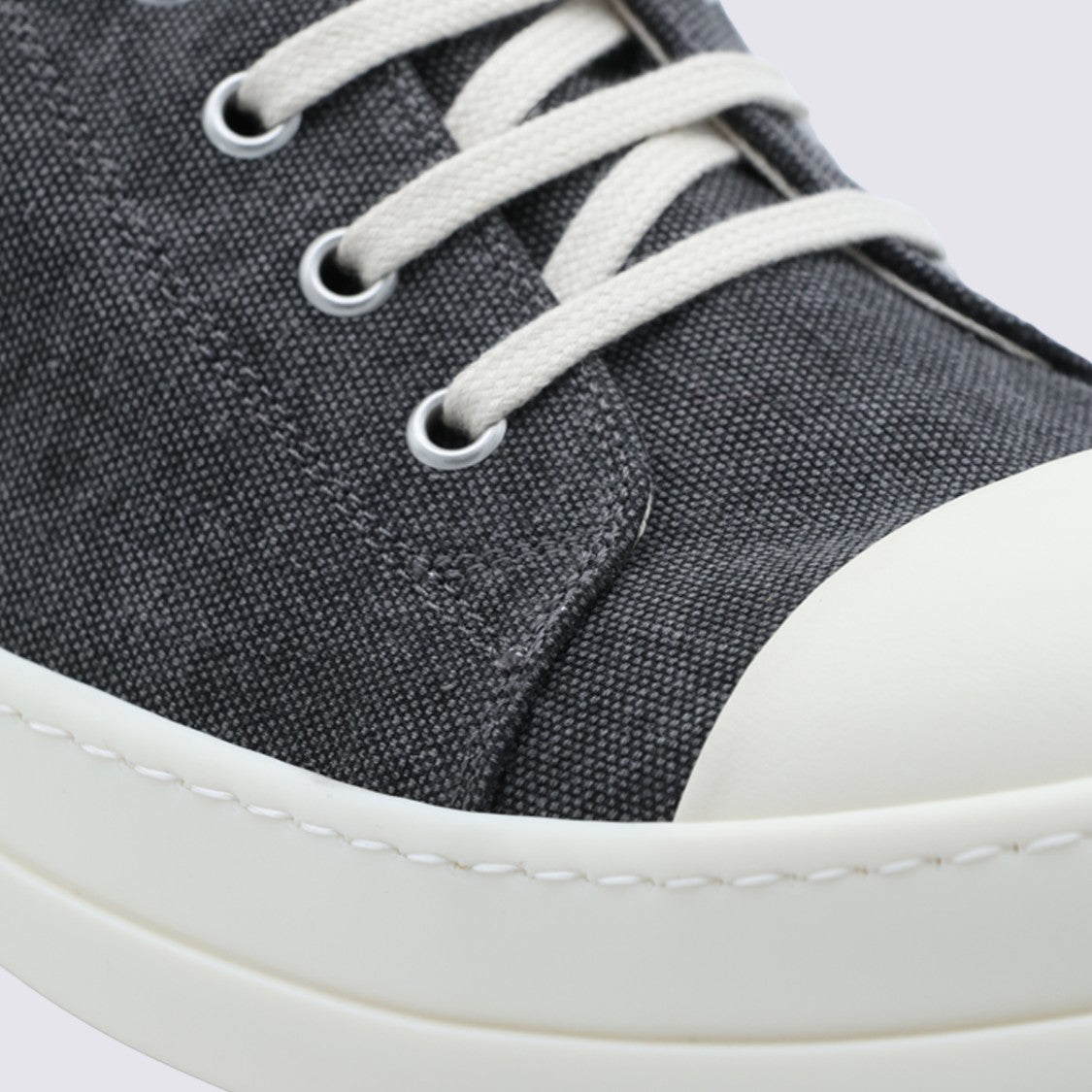 Drkshdw By Rick Owens Textured Grey Leather Sneakers With Round Toe And Elevated Sole