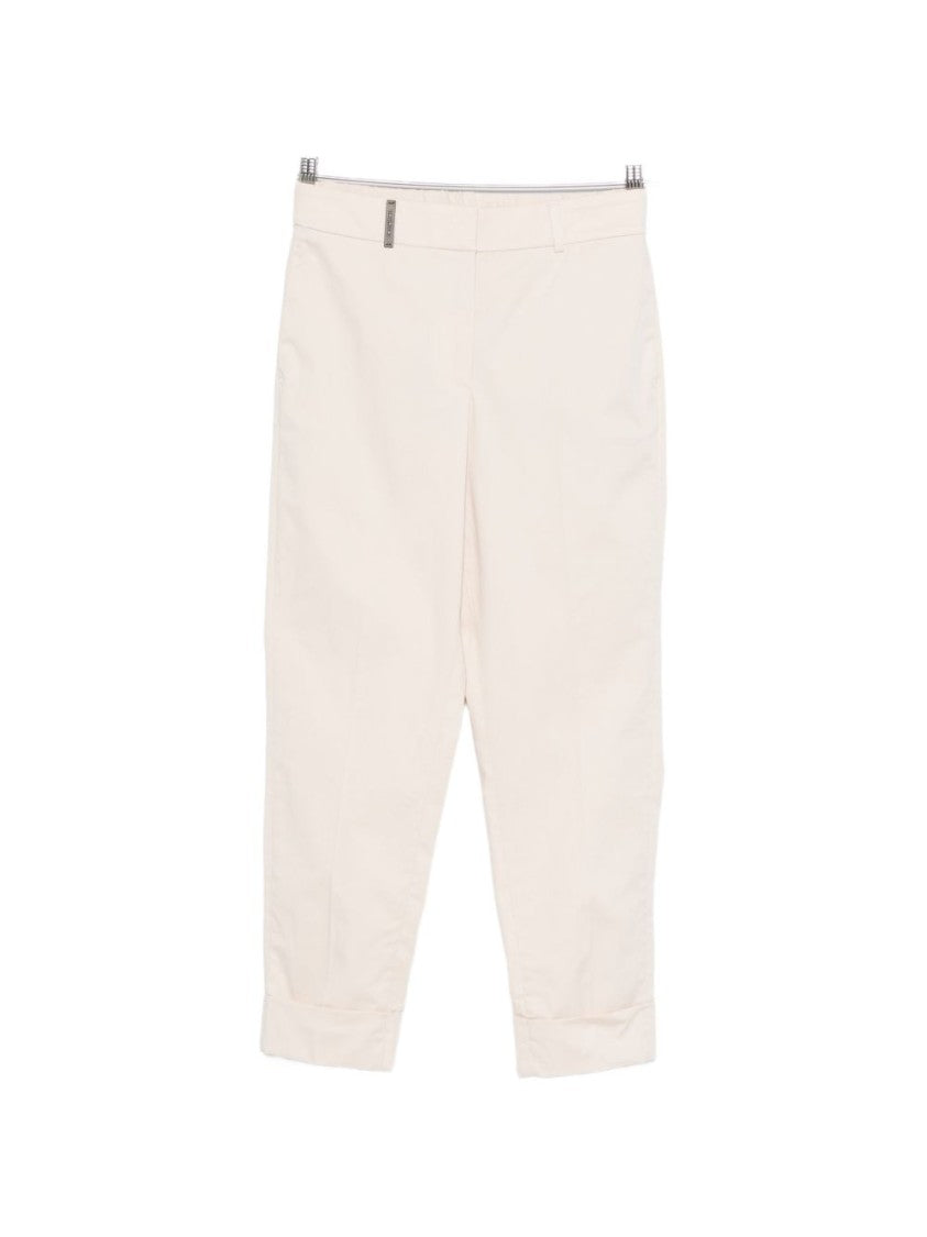 Peserico Cropped Beige Trousers With Cuffed Hems And Elegant Fit