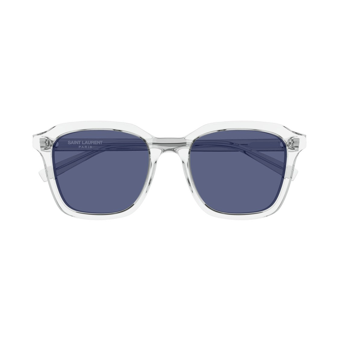 Saint Laurent Transparent Acetate Square Sunglasses With Dark Blue Lenses