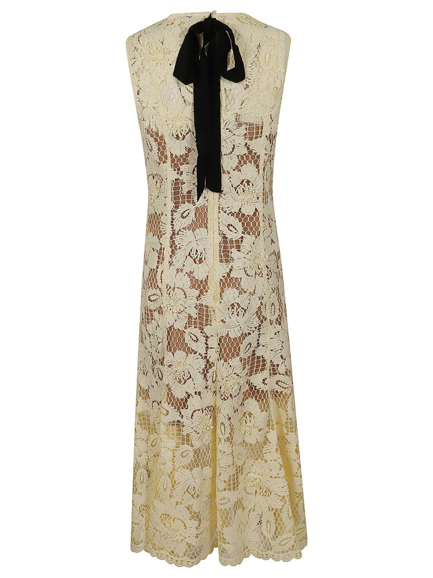 Self-Portrait Floral Lace Midi Dress With Back Bow Detail