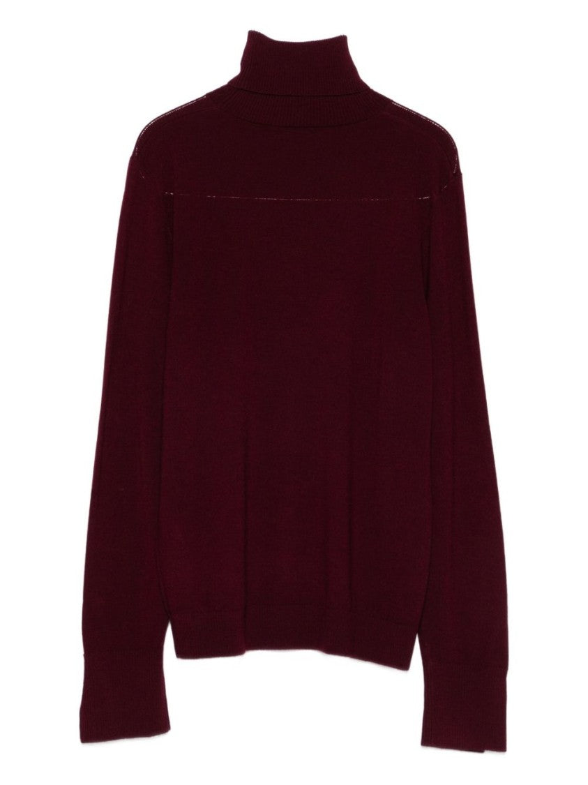 Seventy Sergio Tegon Bordeaux High-Neck Wool Sweater With Ribbed Details