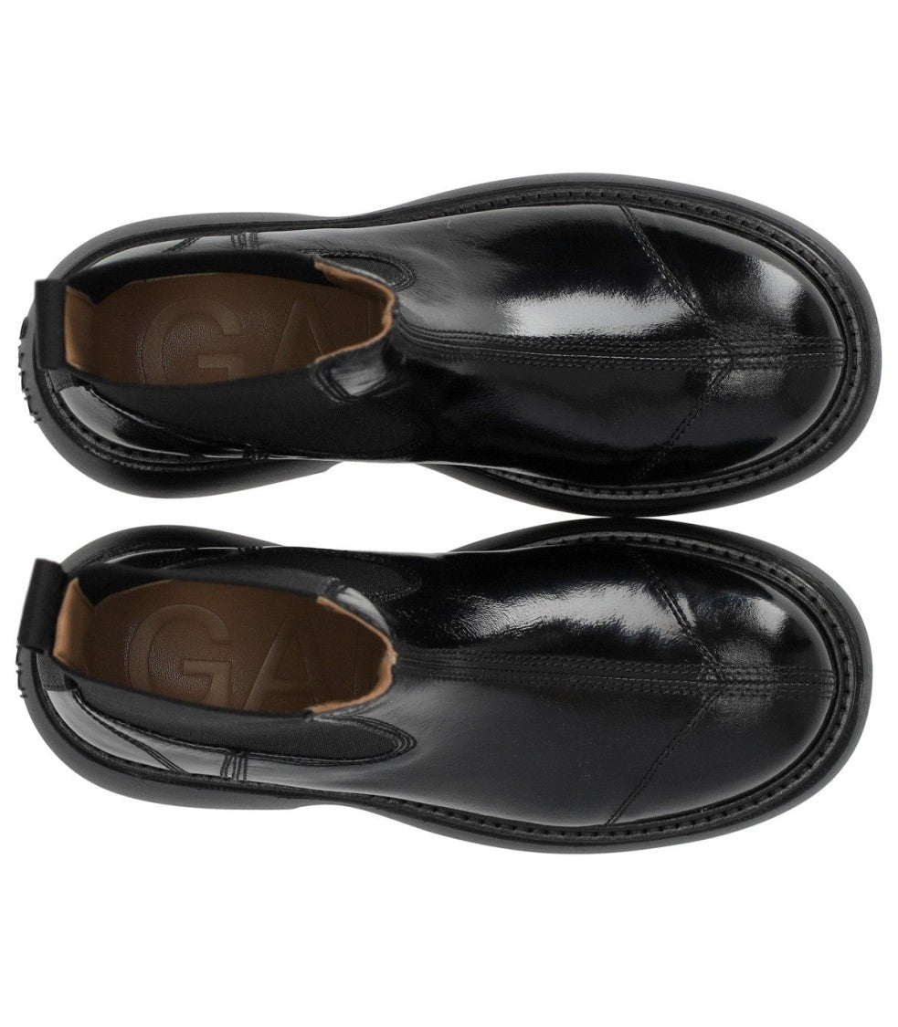 Ganni Black Naplack Mid Chelsea Boot