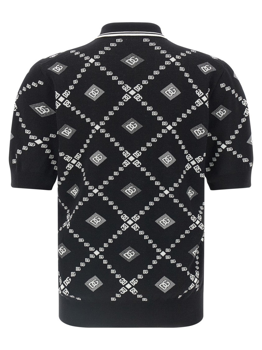 Dolce & Gabbana Jacquard Knit Polo Shirt With Maxi Check Pattern