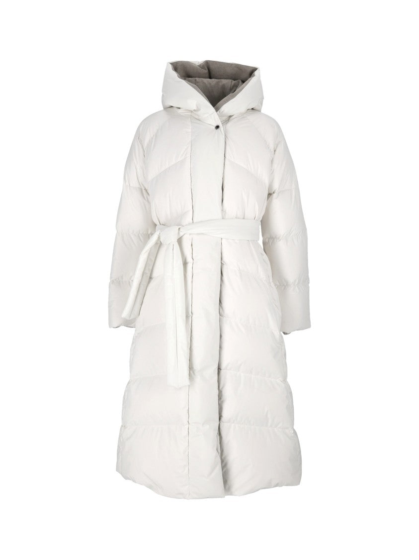 Moorer Wintra-Stp White Belted Quilted Padded Hooded Jacket