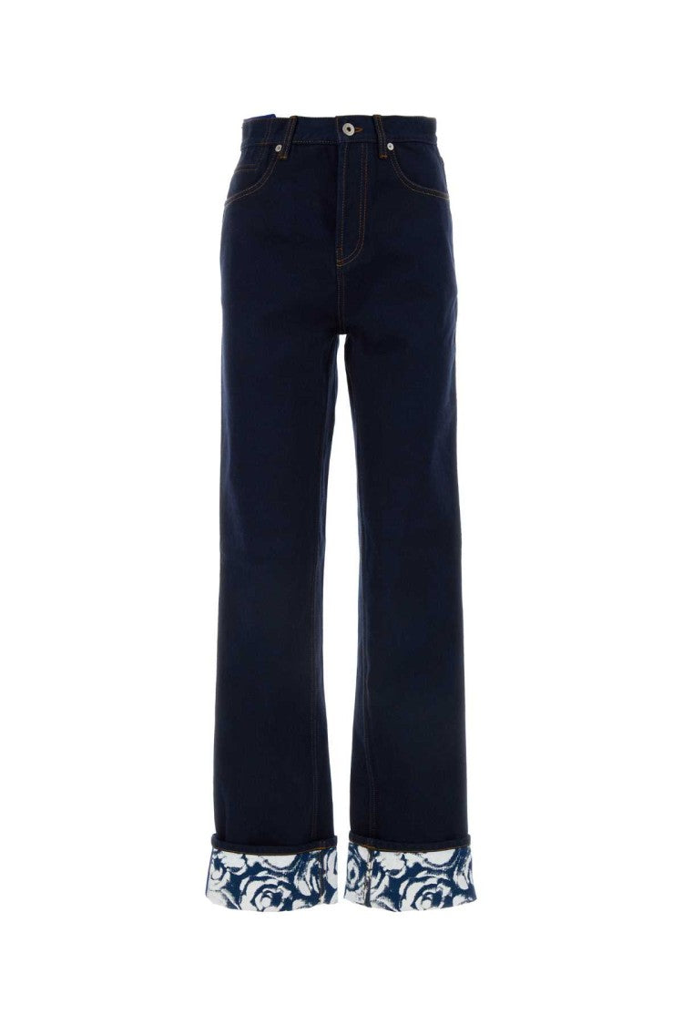 Burberry Straight-Leg Denim Jeans With Floral Print Hem