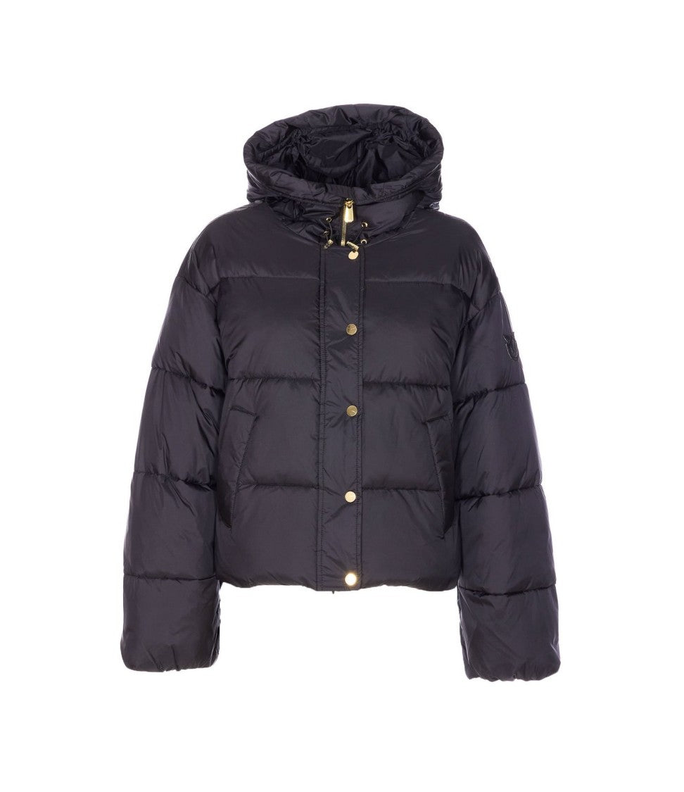 Pinko Quilted Black Puffer Jacket With High Collar And Hood